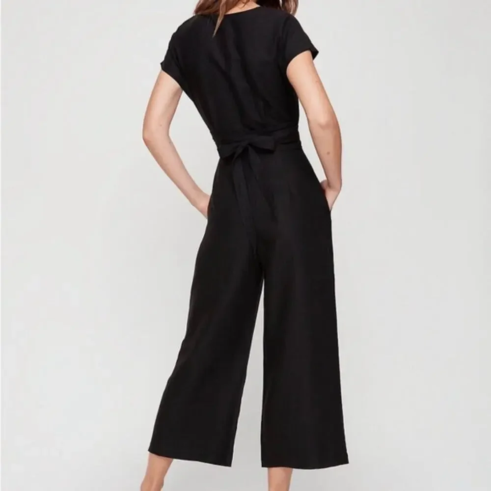 Aritzia Wilfred Brax Linen Blend Cut Out Jumpsuit Women's Size 2 Black Wide Leg